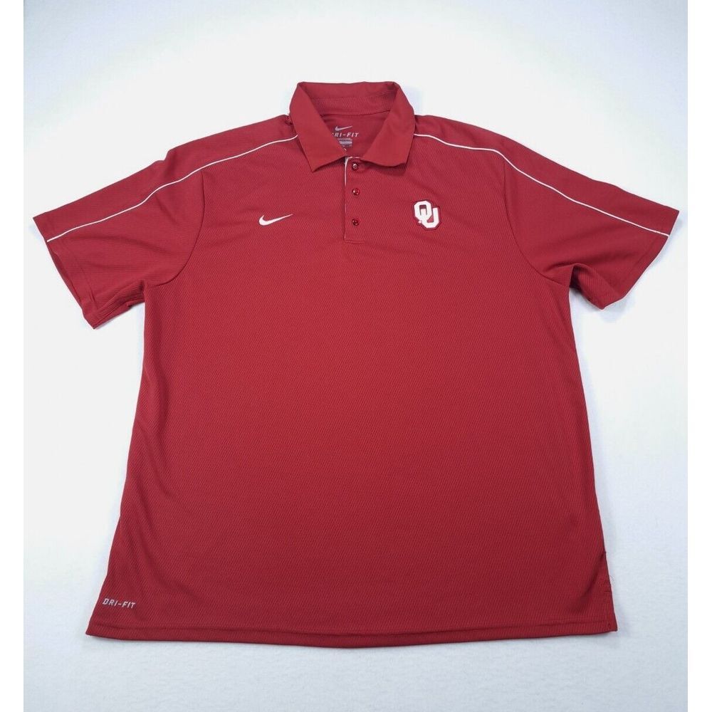 Nike Polo Shirt Mens XL Red Oklahoma‎ Sooners College Football Pullover Dri-Fit